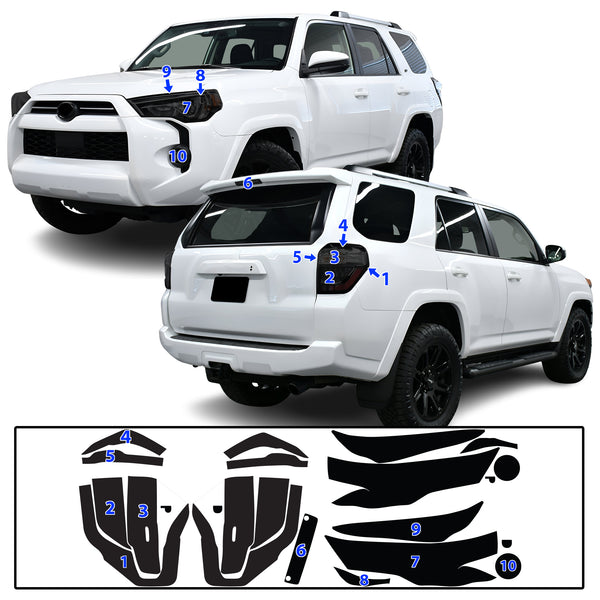 Full Headlight Taillight Precut Smoked PPF Tint Kit Film Overlay Fits Toyota 4Runner 2014-2024