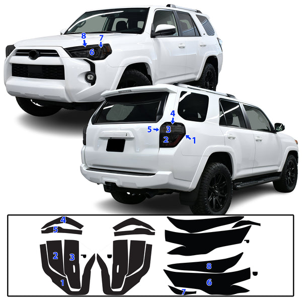 Full Headlight Taillight Precut Smoked PPF Tint Kit Film Overlay Fits Toyota 4Runner 2014-2024