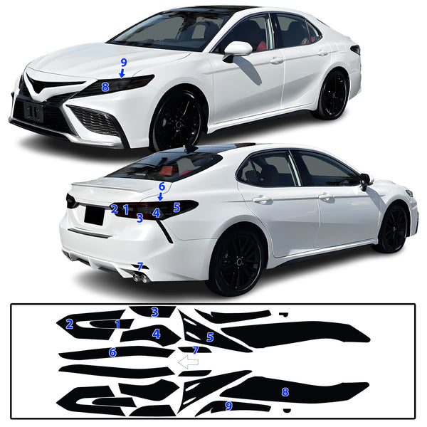 Complete Full Headlight Taillight Precut Overlay Tint Kit with Tools Fits Toyota Camry 2018-2024