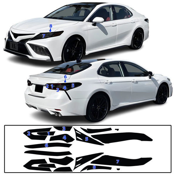 Complete Full Headlight Taillight Precut Overlay Tint Kit with Tools Fits Toyota Camry 2018-2024