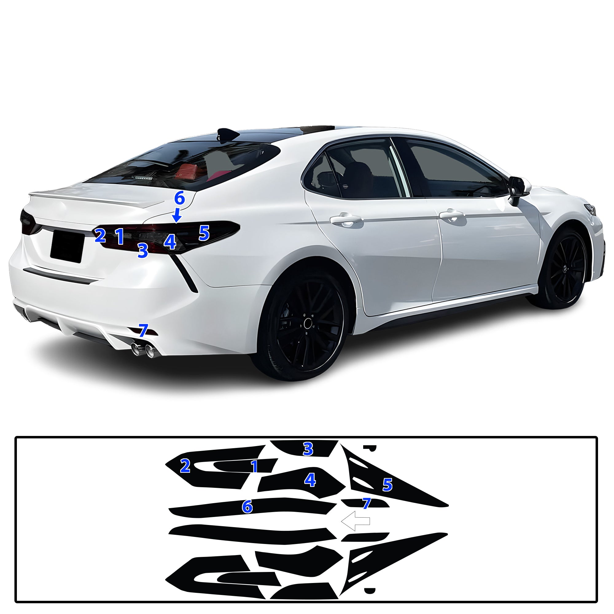 Toyota Camry 2018–2024 Dark Smoke Headlight & Taillight Tint Kit – Precut Vinyl Lens Overlays