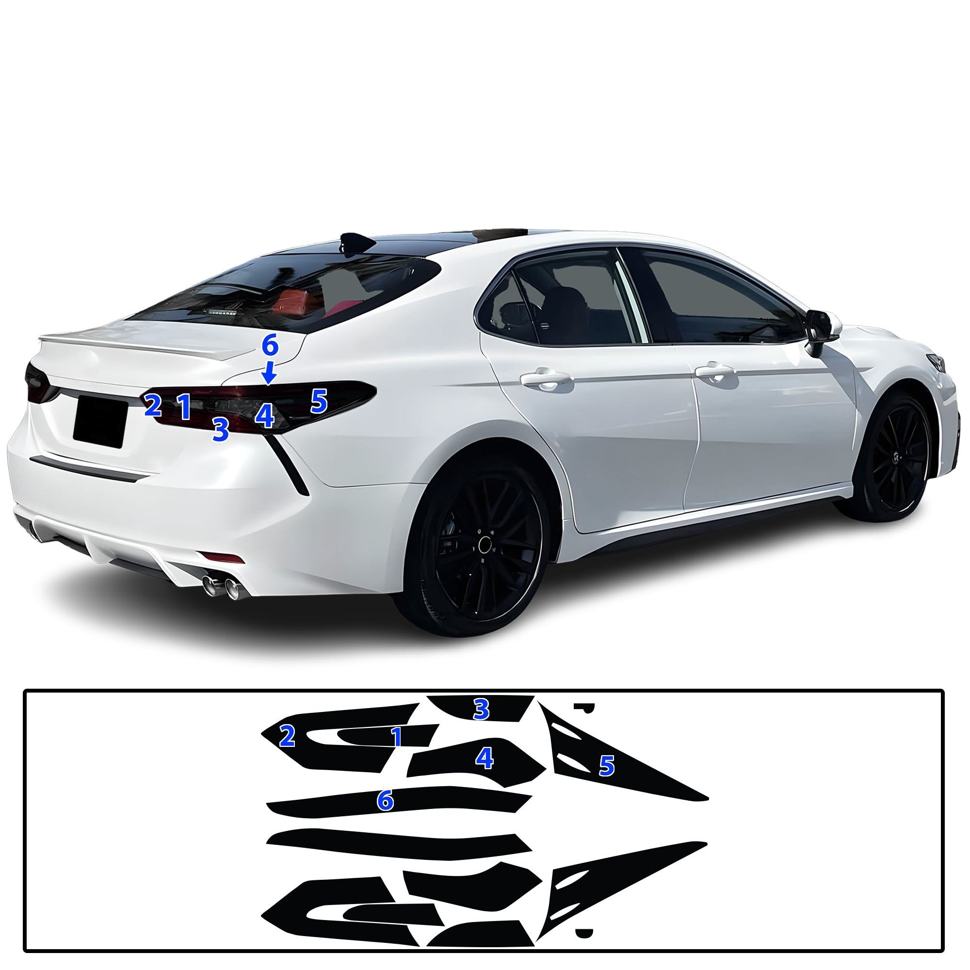 Toyota Camry 2018–2024 Dark Smoke Headlight & Taillight Tint Kit – Precut Vinyl Lens Overlays