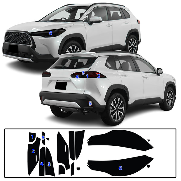Full Headlight Taillight Precut Smoked PPF Tint Kit Film Overlay Fits Toyota Corolla Cross 2022-2025