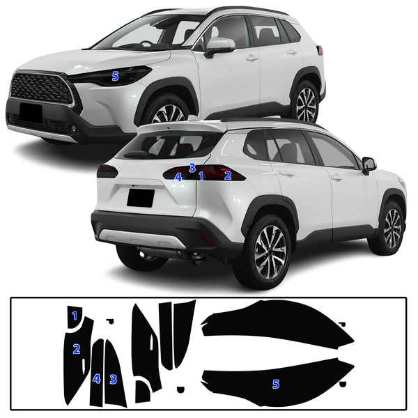 Full Headlight Taillight Precut Smoked PPF Tint Kit Film Overlay Fits Toyota Corolla Cross 2022-2025