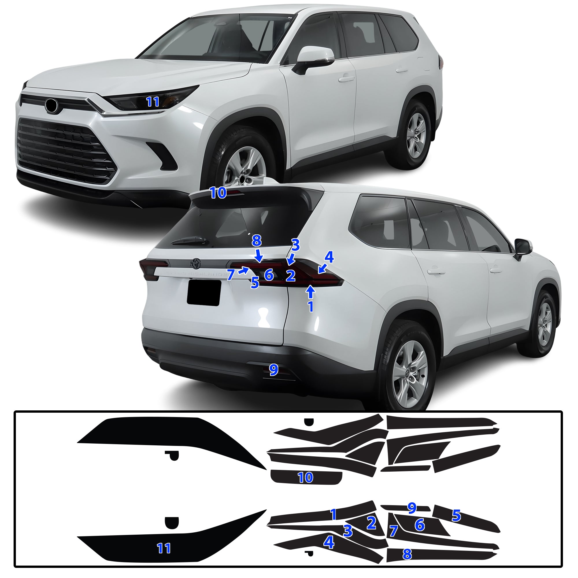 Toyota Grand Highlander 2024–2026 Dark Smoke Headlight & Taillight Tint Kit – Precut Vinyl Lens Overlays