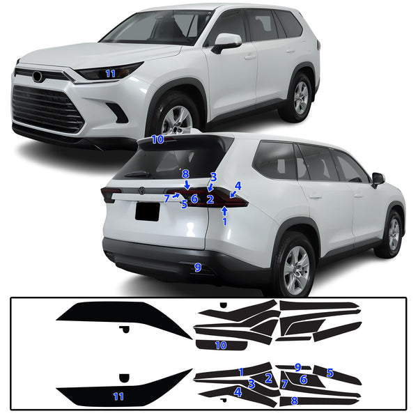 Full Headlight Taillight Precut Smoked PPF Tint Kit Film Overlay Fits Toyota Grand Highlander 2024-2025