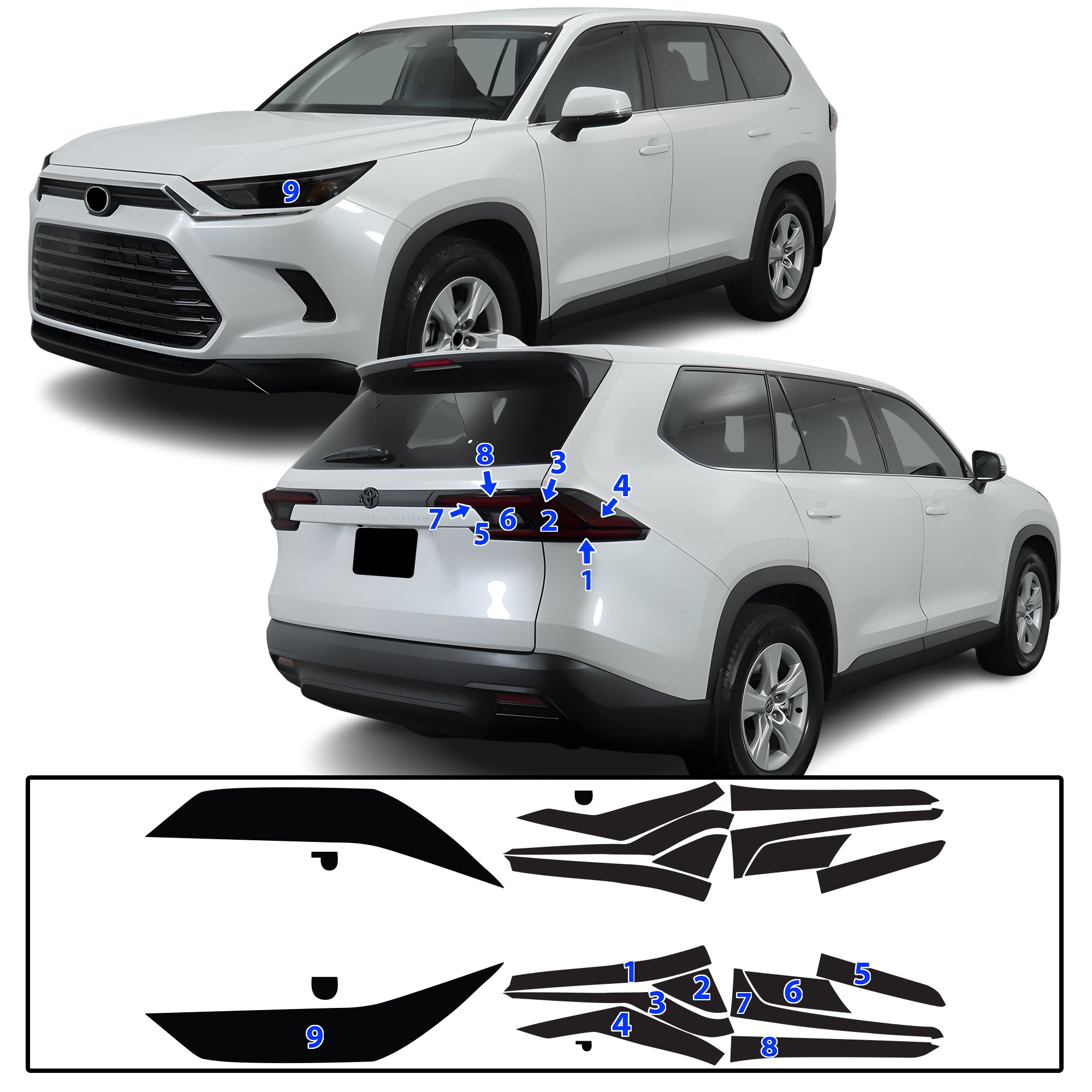 Toyota Grand Highlander 2024–2026 Dark Smoke Headlight & Taillight Tint Kit – Precut Vinyl Lens Overlays