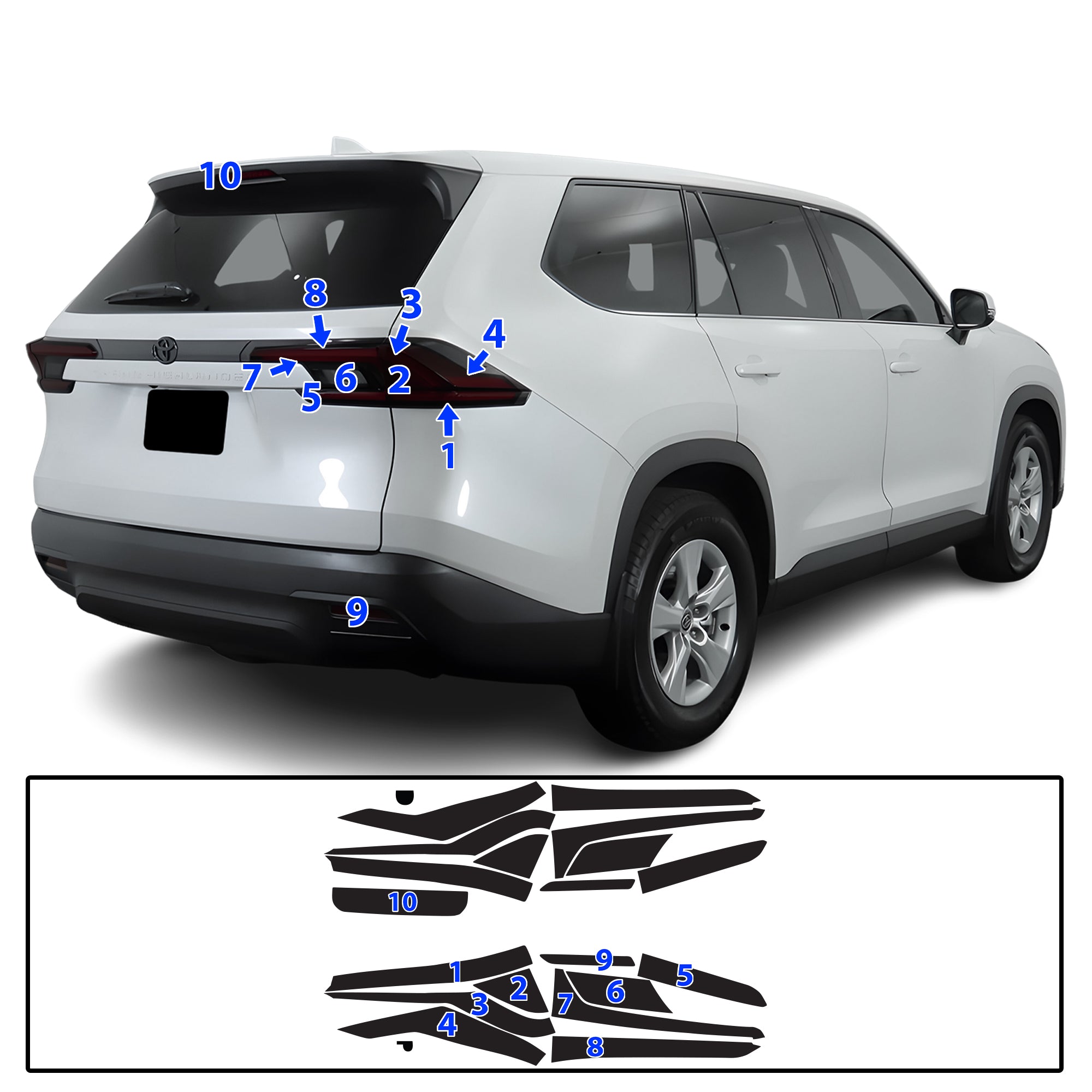 Toyota Grand Highlander 2024–2026 Dark Smoke Headlight & Taillight Tint Kit – Precut Vinyl Lens Overlays