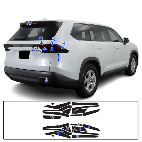 Full Headlight Taillight Precut Smoked PPF Tint Kit Film Overlay Fits Toyota Grand Highlander 2024-2025