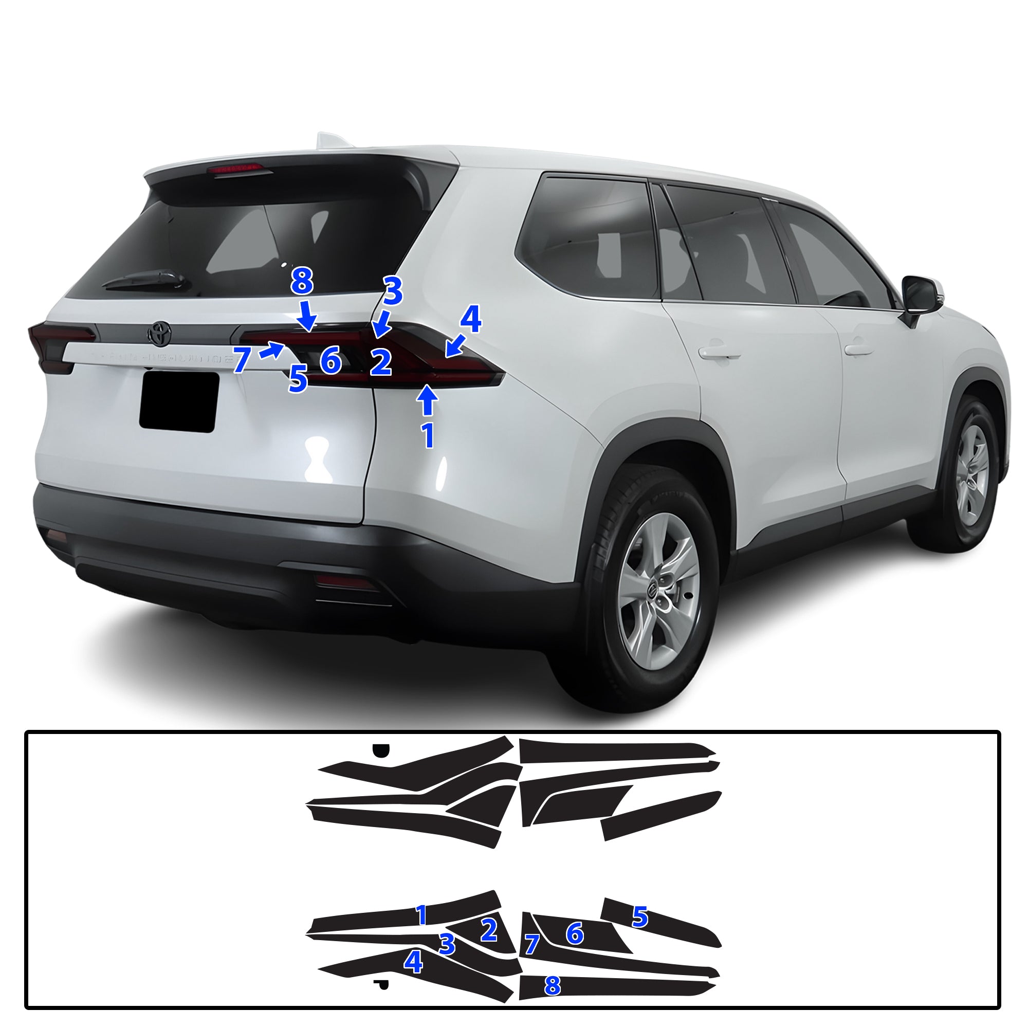 Toyota Grand Highlander 2024–2026 Dark Smoke Headlight & Taillight Tint Kit – Precut Vinyl Lens Overlays