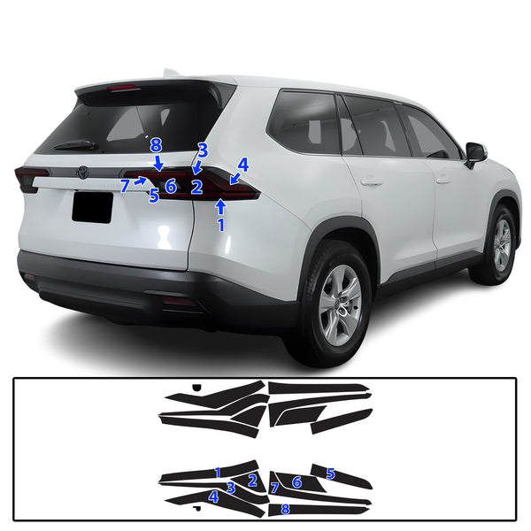 Full Headlight Taillight Precut Smoked PPF Tint Kit Film Overlay Fits Toyota Grand Highlander 2024-2025