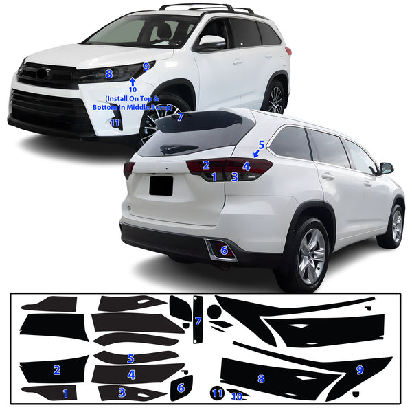 Full Headlight Taillight Precut Smoked PPF Tint Kit Film Overlay Fits Toyota Highlander 2016-2019
