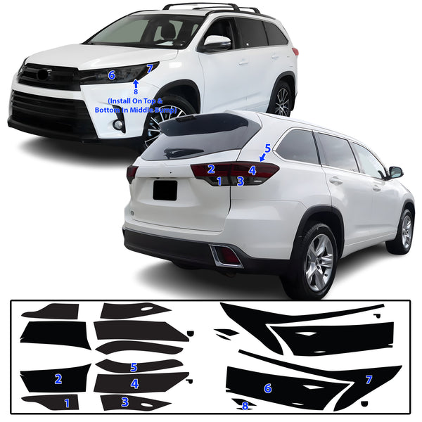 Full Headlight Taillight Precut Smoked PPF Tint Kit Film Overlay Fits Toyota Highlander 2016-2019