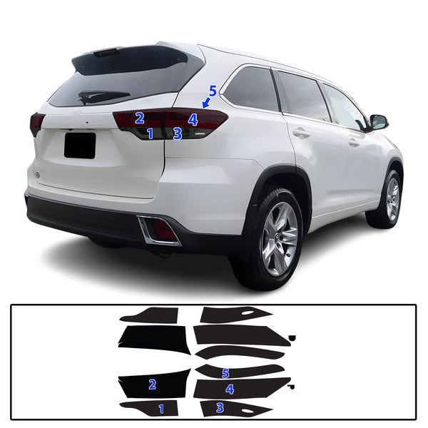 Full Headlight Taillight Precut Smoked PPF Tint Kit Film Overlay Fits Toyota Highlander 2016-2019