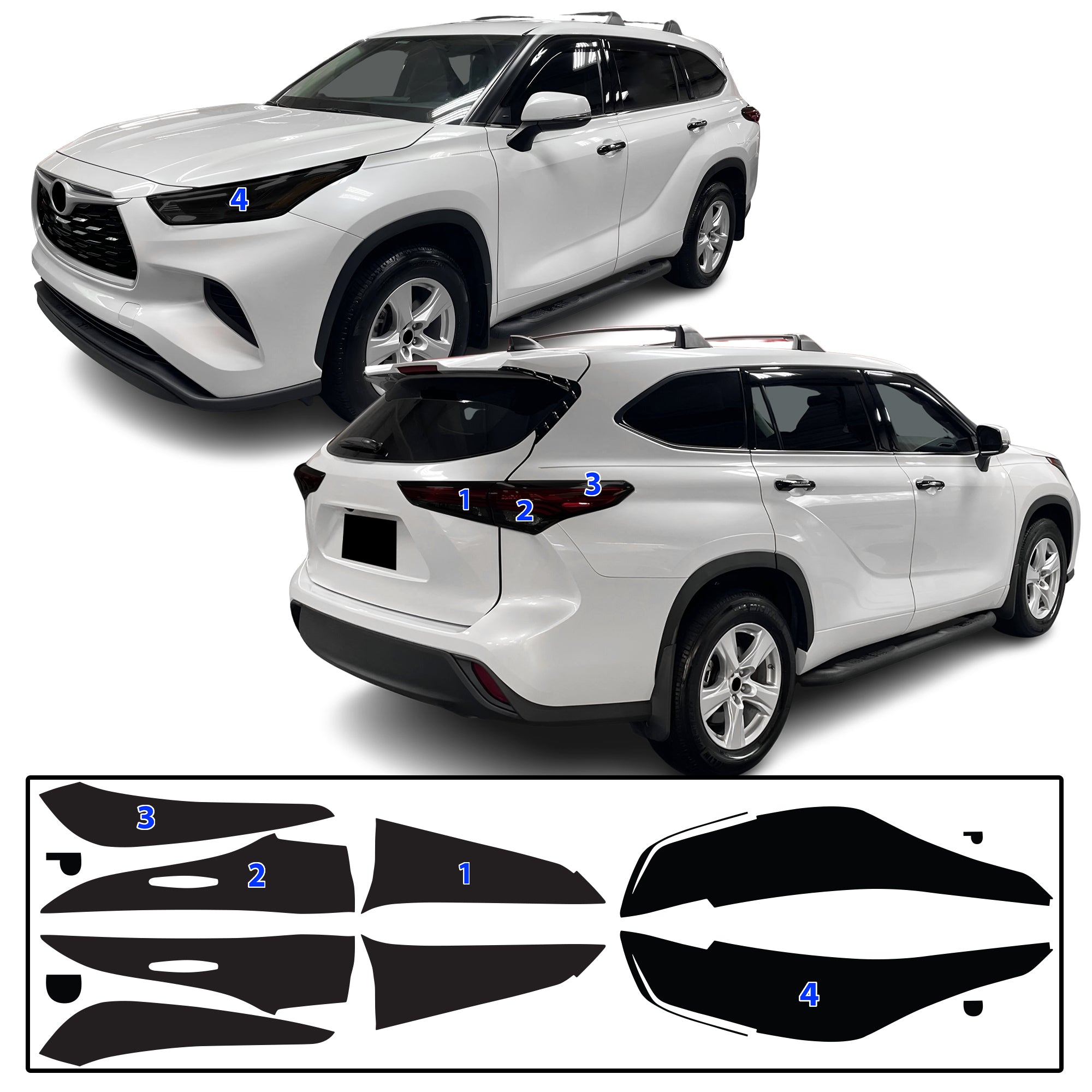 Full Headlight Taillight Precut Smoked PPF Tint Kit Film Overlay Fits Toyota Highlander 2020-2025