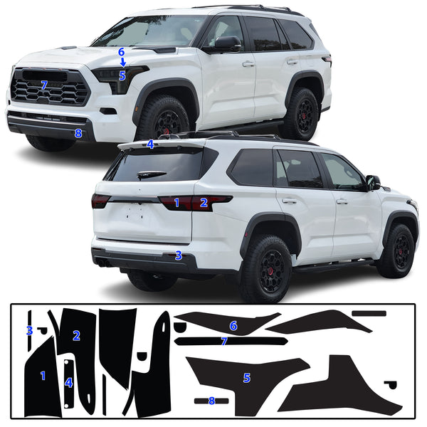 Full Headlight Taillight Precut Smoked PPF Tint Kit Film Overlay Fits Toyota Sequoia 2023-2025