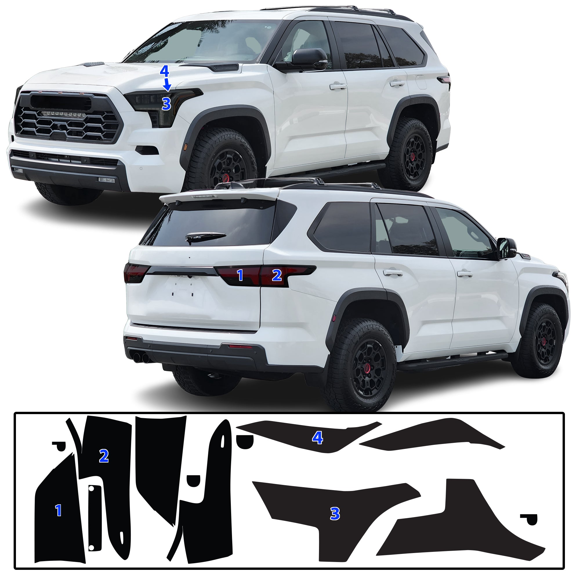 Toyota Sequoia 2023–2026 Dark Smoke Headlight & Taillight Tint Kit – Precut Vinyl Lens Overlays