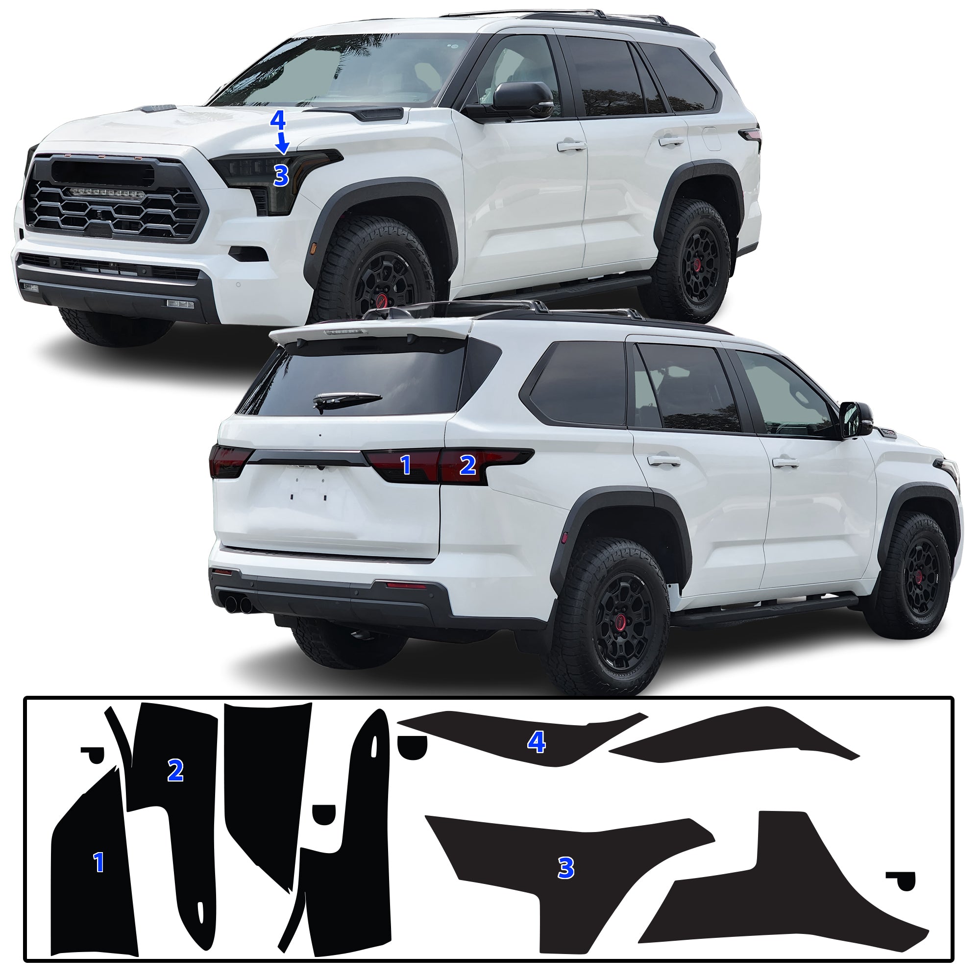 Toyota Sequoia 2023–2026 Dark Smoke Headlight & Taillight Tint Kit – Precut Vinyl Lens Overlays