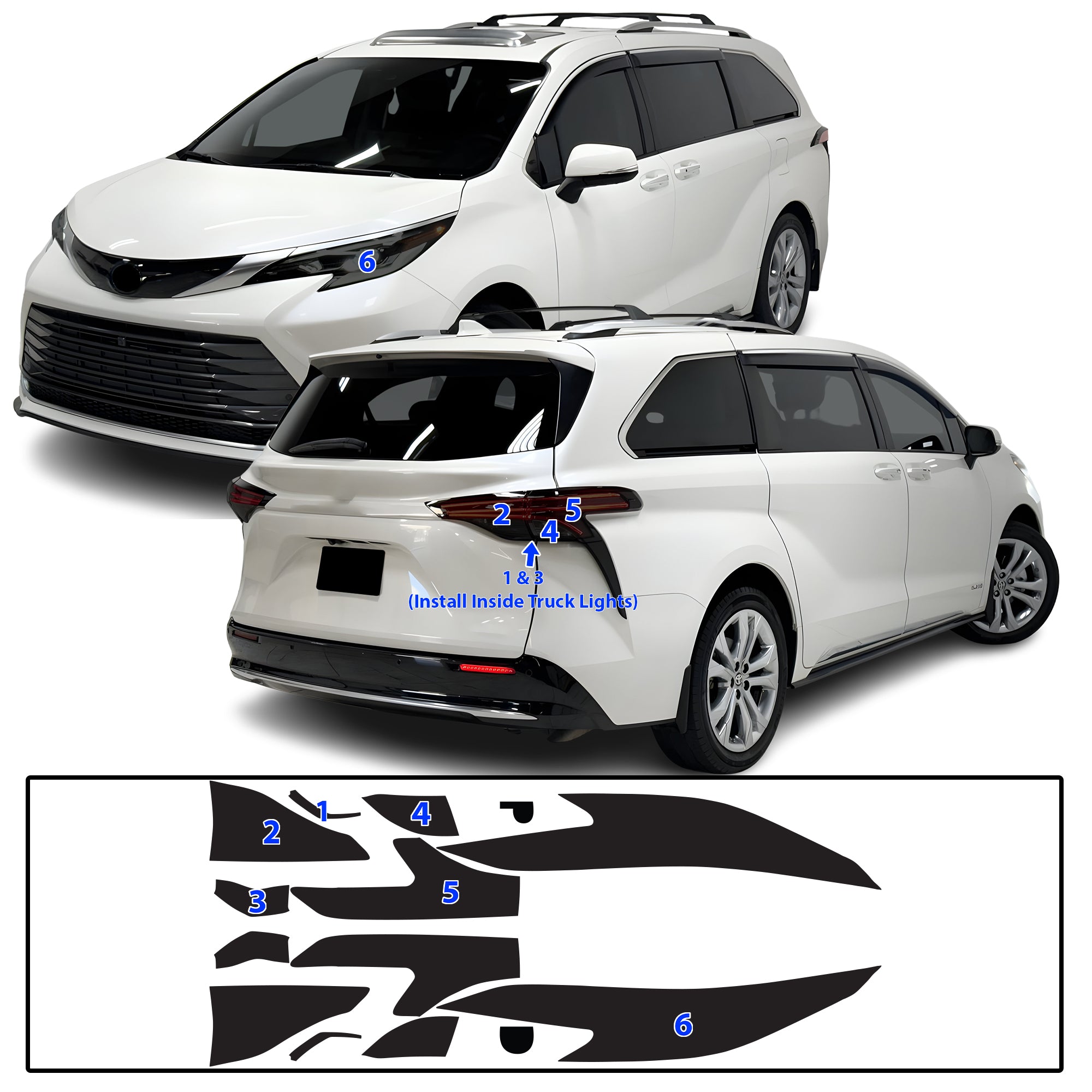 Toyota Sienna 2021–2026 Dark Smoke Headlight & Taillight Tint Kit – Precut Vinyl Lens Overlays