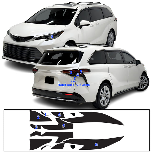 Full Headlight Taillight Precut Smoked PPF Tint Kit Film Overlay Fits Toyota Sienna 2021-2023