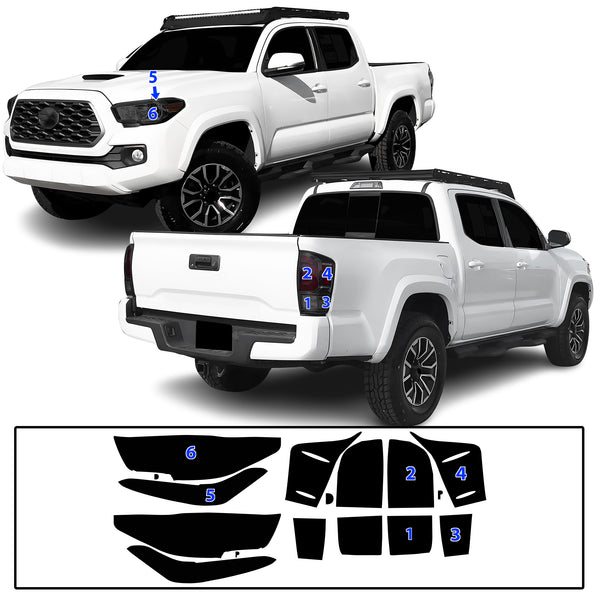 Full Tint Kit Precut Smoked Vinyl Tint Kit Film Overlay Cover Fits Toyota Tacoma 2016-2023
