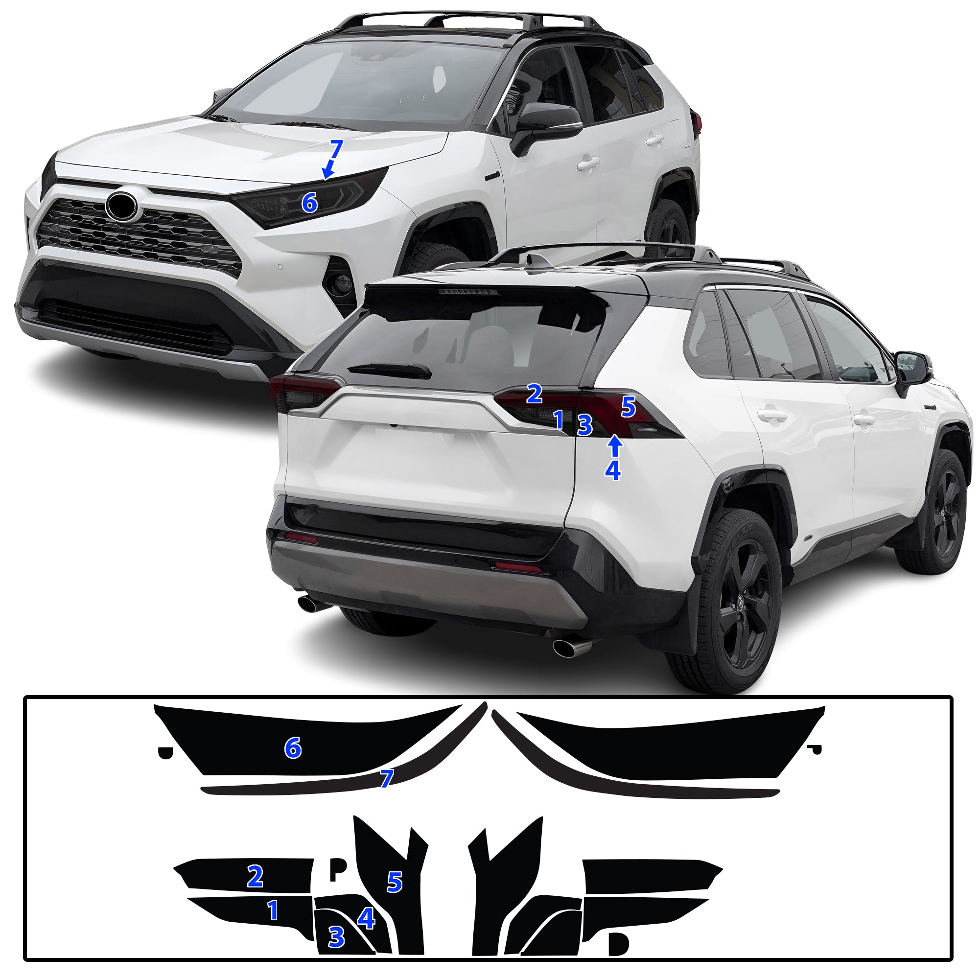 Toyota Rav4 2019–2025 Dark Smoke Headlight & Taillight Tint Kit – Precut Vinyl Lens Overlays