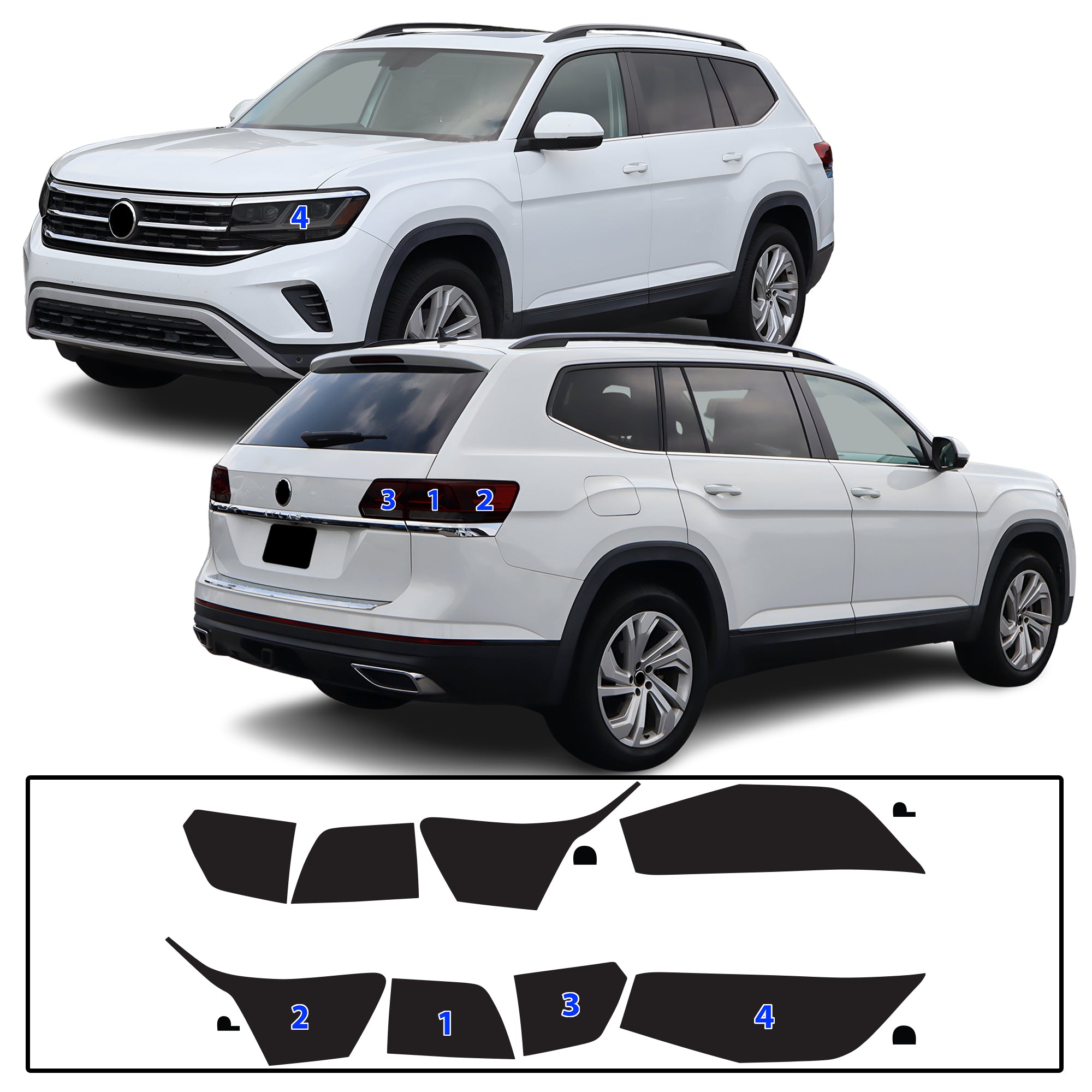 Volkswagen Atlas 2021–2023 Dark Smoke Headlight & Taillight Tint Kit – Precut Vinyl Lens Overlays