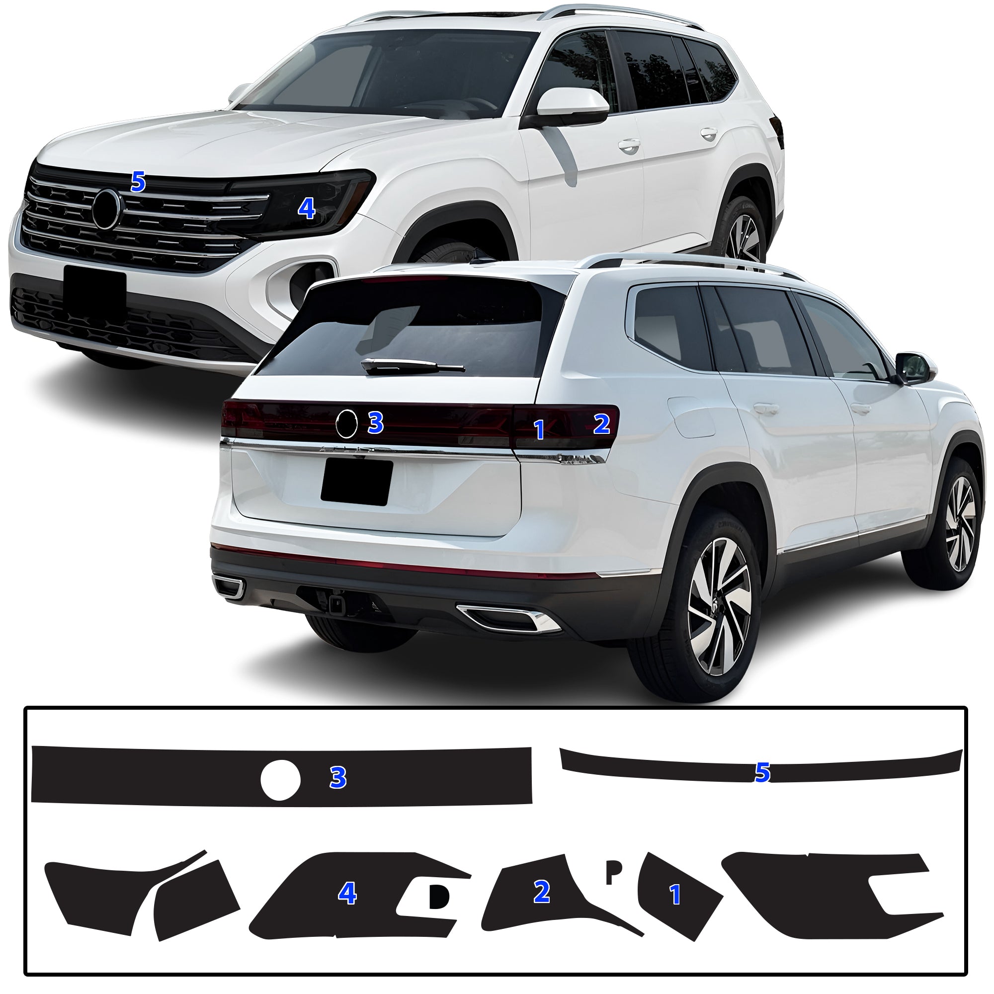 Volkswagen Atlas 2024–2026 Dark Smoke Headlight & Taillight Tint Kit – Precut Vinyl Lens Overlays