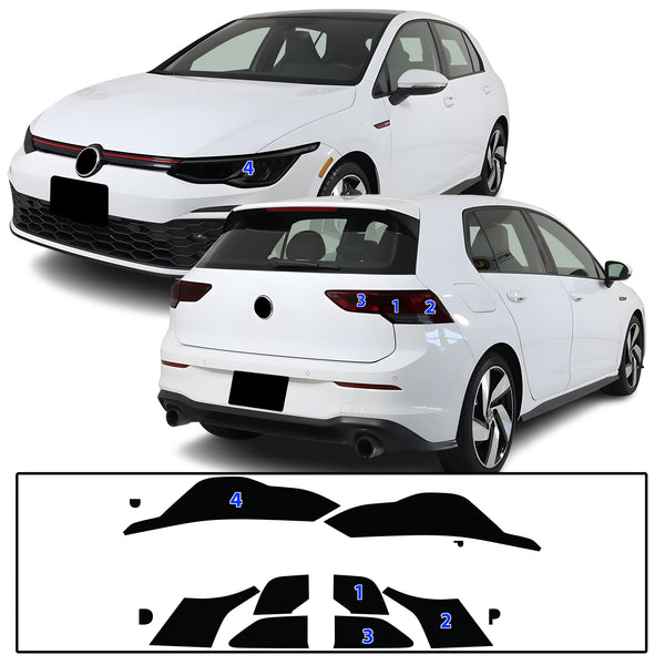 Full Headlight Taillight Precut Smoked PPF Tint Kit Overlay Film Fits Volkswagen Golf 2022-2025