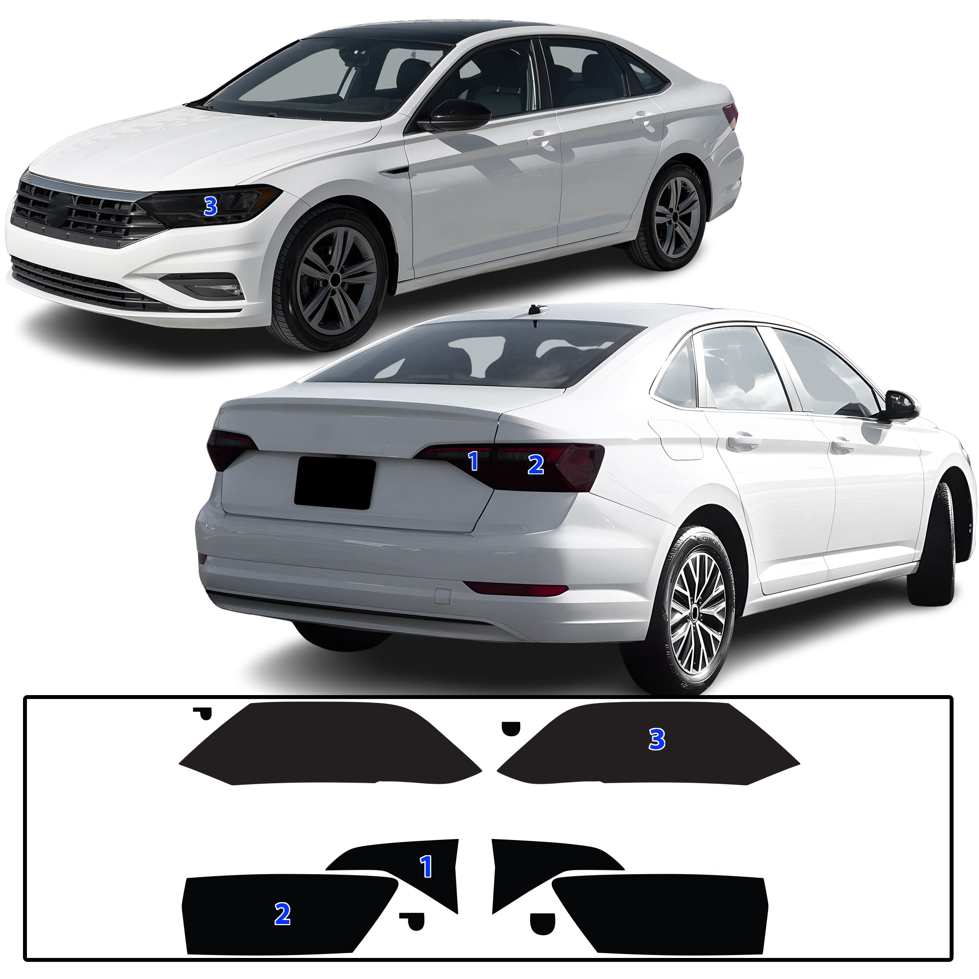 Volkswagen Jetta 2019–2024 Dark Smoke Headlight & Taillight Tint Kit – Precut Vinyl Lens Overlays