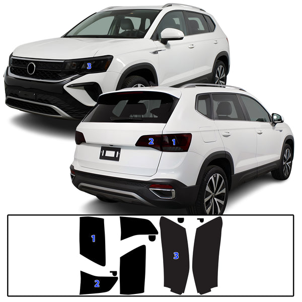 Full Headlight Taillight Precut Smoked PPF Tint Kit Film Overlay Fits Volkswagen Taos 2022-2024