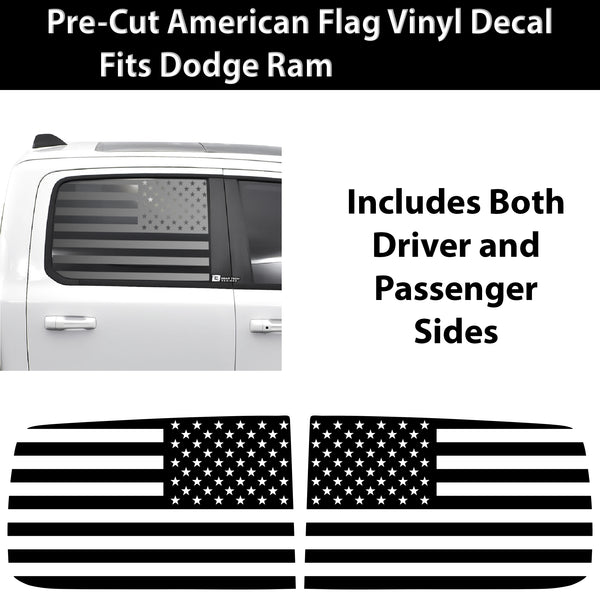 American Flag Side Window Vinyl Decal Stickers Fits Dodge Ram 2019 - 2025 - Bogar Tech Designs