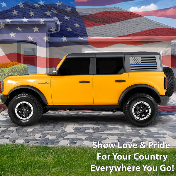 American Flag Window Vinyl Decal Stickers Fits Ford Bronco 4 Door 2021 - 2025Blue Red Pink Green Line - Bogar Tech Designs