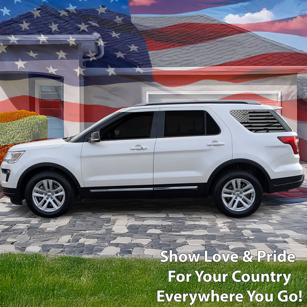 Precut American Flag Rear Side Quarter Window Decal Stickers Fits Ford Explorer 2011 - 2019 - Bogar Tech Designs