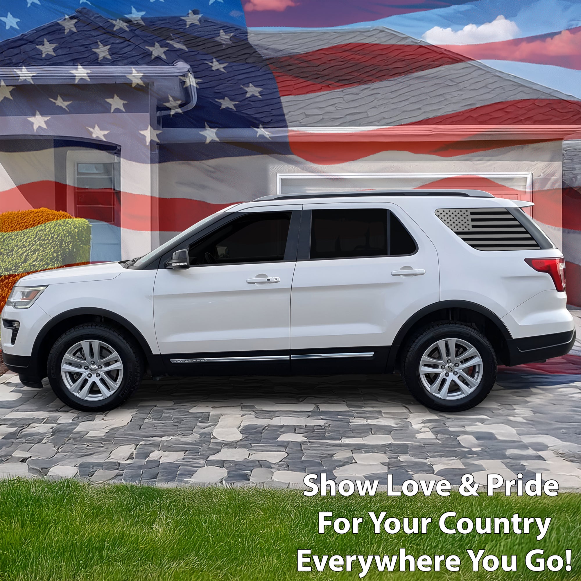 Precut American Flag Rear Side Quarter Window Decal Stickers Fits Ford Explorer 2011 - 2019 - Bogar Tech Designs