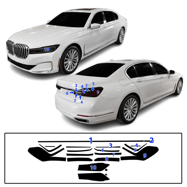 Fits BMW 7 Series 2020-2022 Full Headlight Taillight Precut Smoked PPF Tint Kit Film Overlay  - Bogar Tech Designs