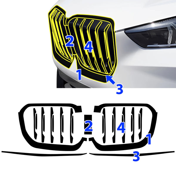 Fits BMW X1 2023-2026 Vinyl Chrome Delete Grille Blackout Decal Stickers Overlay Film - Bogar Tech Designs
