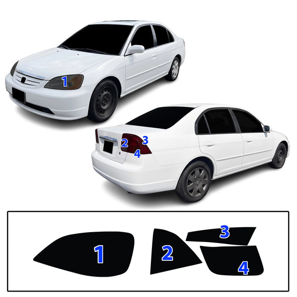 Fits Honda Civic 2001-2005 Full Headlight Taillight Precut Smoked PPF Tint Kit Film Overlay  - Bogar Tech Designs