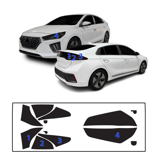 Fits Hyundai Ioniq Hybrid 2017-2022 Full Headlight Taillight Precut Smoked PPF Tint Kit Film Overlay  - Bogar Tech Designs