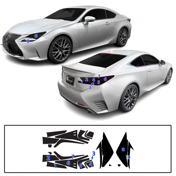 Fits Lexus RC 2015-2018 Full Headlight Taillight Precut Smoked PPF Tint Kit Film Overlay  - Bogar Tech Designs