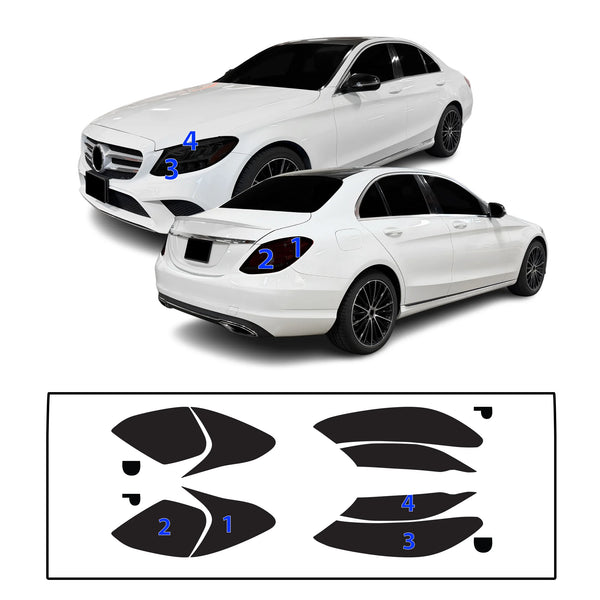 Fits Mercedes-Benz C-Class 2019-2021 Full Headlight Taillight Precut Smoked PPF Tint Kit Film Overlay  - Bogar Tech Designs