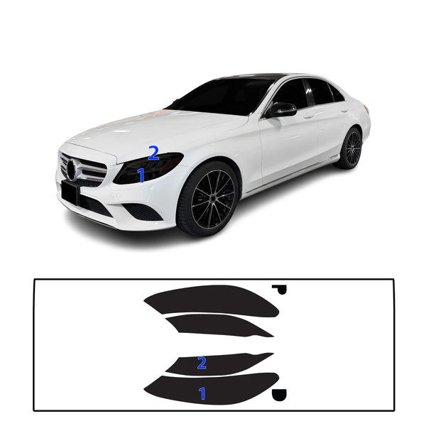 Fits Mercedes-Benz C-Class 2019-2021 Full Headlight Taillight Precut Smoked PPF Tint Kit Film Overlay  - Bogar Tech Designs