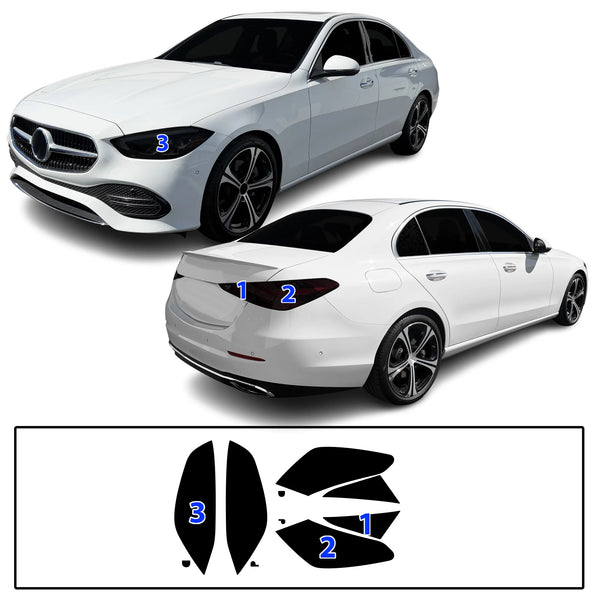 Fits Mercedes-Benz C-Class 2022-2026 Full Headlight Taillight Precut Smoked PPF Tint Kit Film Overlay  - Bogar Tech Designs