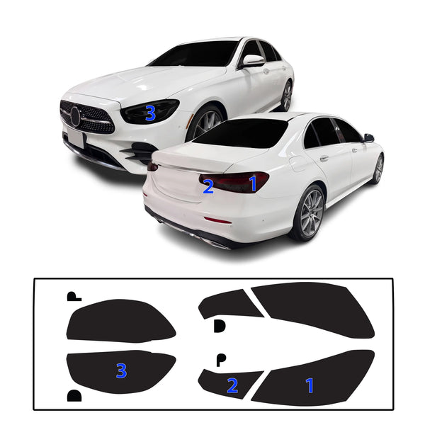 Fits Mercedes-Benz E-Class 2021-2023 Full Headlight Taillight Precut Smoked PPF Tint Kit Film Overlay  - Bogar Tech Designs
