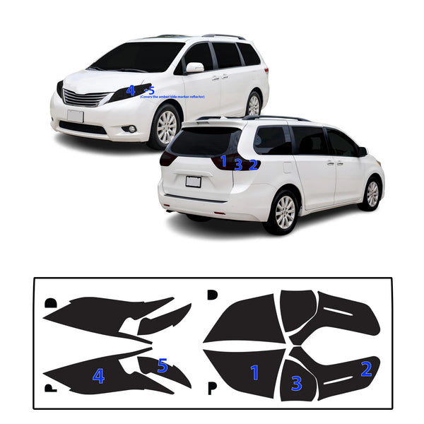 Fits Toyota Sienna 2011-2020 Full Headlight Taillight Precut Smoked PPF Tint Kit Film Overlay  - Bogar Tech Designs