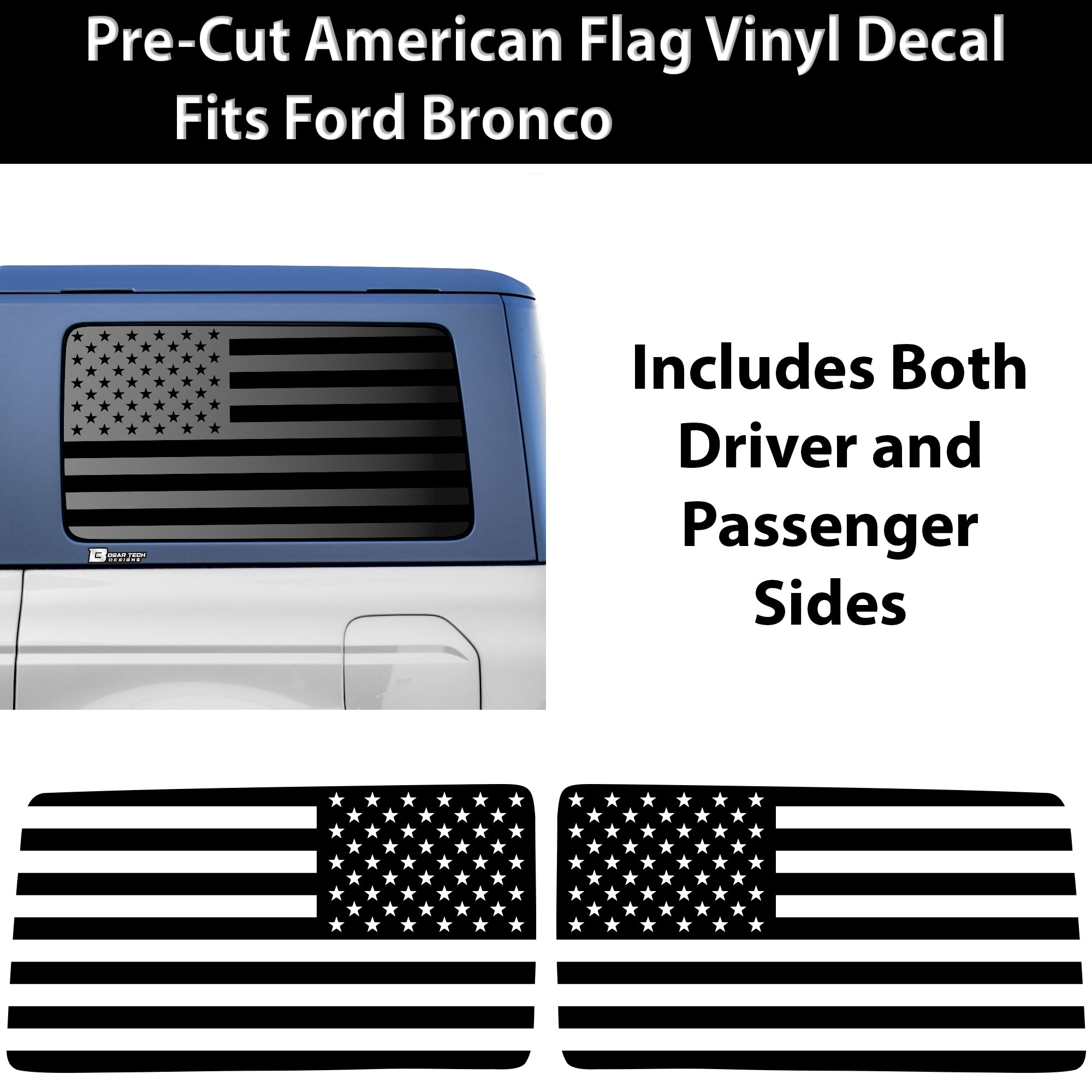 American Flag Window Vinyl Decal Stickers Fits Ford Bronco 4 Door 2021 - 2025Blue Red Pink Green Line - Bogar Tech Designs