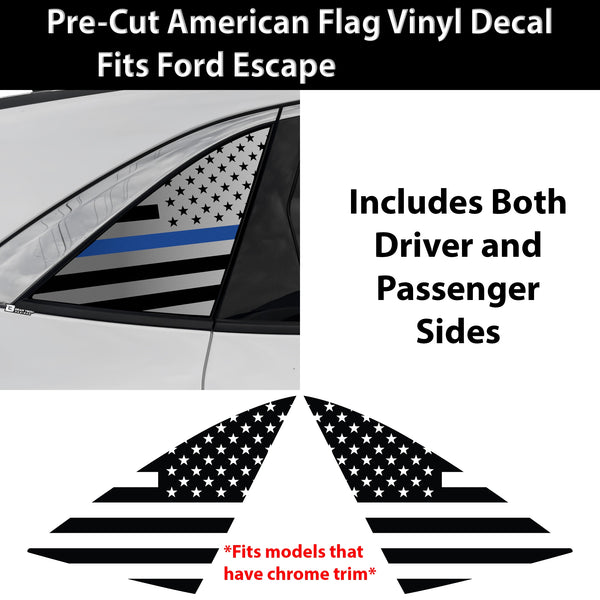 American Flag Quarter Window Decal for Ford Escape 2020–2026 – Precut Matte Black Vinyl