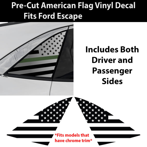American Flag Quarter Window Decal for Ford Escape 2020–2026 – Precut Matte Black Vinyl