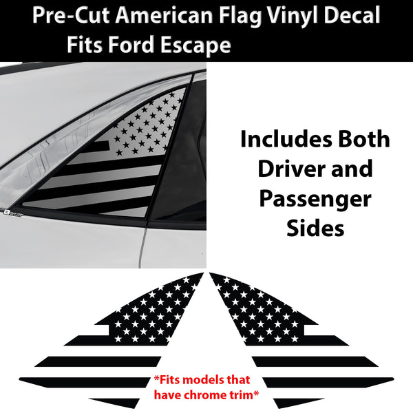 American Flag Quarter Window Decal for Ford Escape 2020–2026 – Precut Matte Black Vinyl