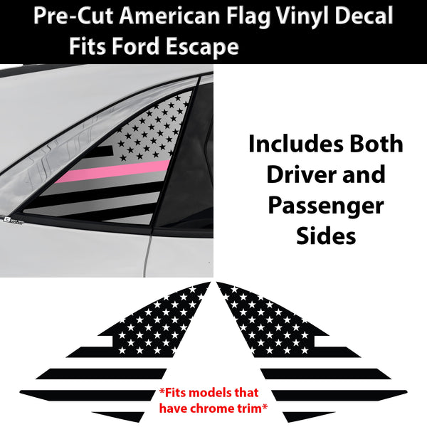 American Flag Quarter Window Decal for Ford Escape 2020–2026 – Precut Matte Black Vinyl